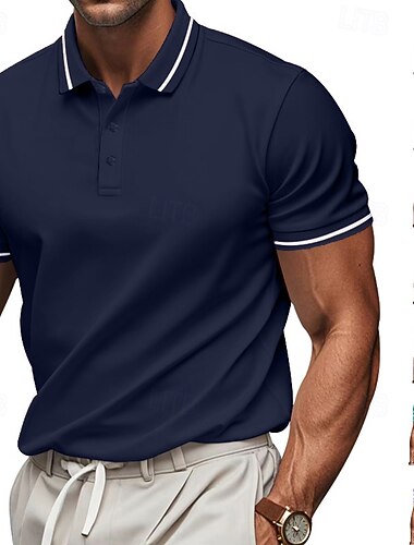  Męskie Gra polo Koszula golfowa Codzienny Biznes Prążkowany kołnierzyk polo Krótki rękaw Moda Podstawowy Jednokolorowe Równina Guziki Lato Wiosna i jesień Regularny Biały Różowy Królewski błękit