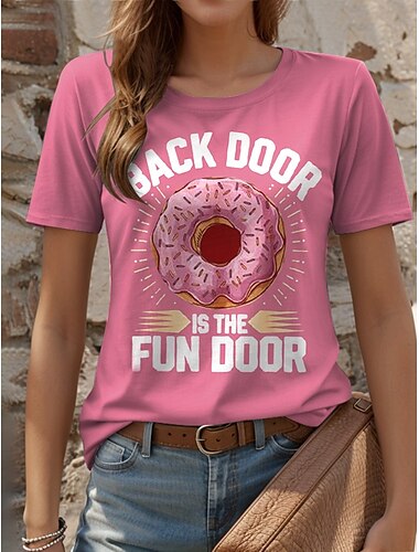 女性用 Tシャツ グラフィック レタード スタイリッシュ カジュアル 半袖 ラウンドネック レギュラートップス 日常 週末 プリント ブラック ピンク ルビーレッド ブルー パープル 夏 春