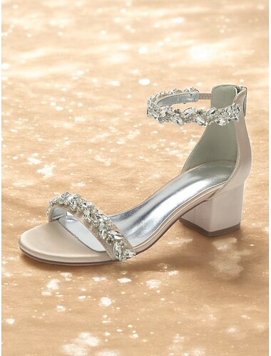  Sandales de mariée en satin vert pour femme – bride cheville strass, talon carré, bout ouvert, chaussures de soirée et de bal