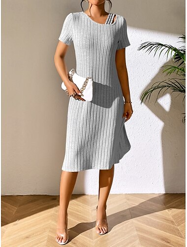  Damen Midikleid T-Shirt-Kleid Shiftkleid Lässig Outdoor Täglich Ferien Normale Passform Einfach Kurzarm V Ausschnitt Schwarz Orange Hellgrau Aprikose Sommer