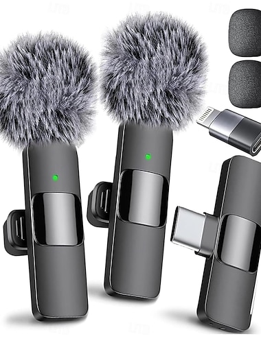  mini mic trådlös mikrofon för iphone, ipad, android lavalier mikrofon för videoinspelning med usb-c  & belysning