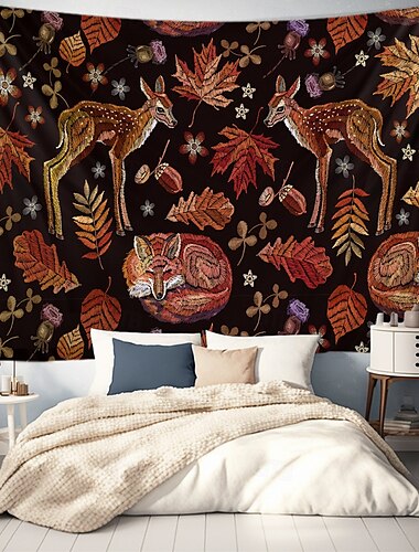 Bos Dier Hangende Wandtapijt Wanddecoratie Grote Wandtapijt Muurdecoratie Fotografie Achtergrond Dekbed Gordijn Thuis Slaapkamer Woonkamer Decoratie Vos Herten
