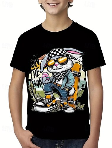  Ragazzi 3D Coniglio Maglietta Manica Corta Estate Primavera Moda Essenziale Bambini 4-12 Anni Girocollo All'aperto Casuale Quotidiano Vestibilità regolare