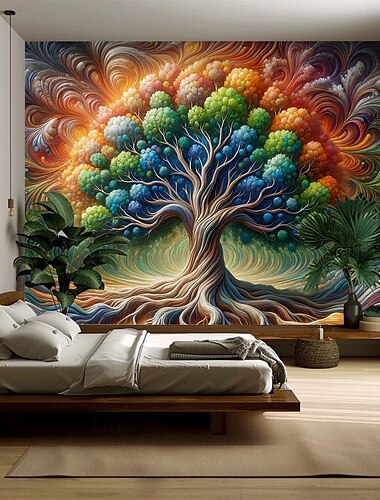  Baum des Lebens Wandteppich große Wandkunst Wandteppich Wanddekoration Fotohintergrund Decke Vorhang Wohnraum Schlafzimmer Einrichtung
