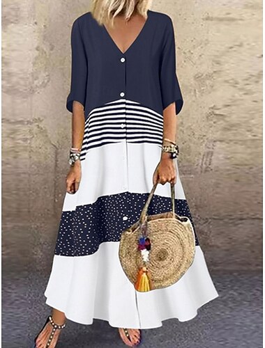  Damen Maxikleid T-Shirt-Kleid A Linie Kleid Figurbetontes Kleid Lässig Täglich Normale Passform Grafik Halbarm V Ausschnitt Schwarz Blau Braun Grün Sommer