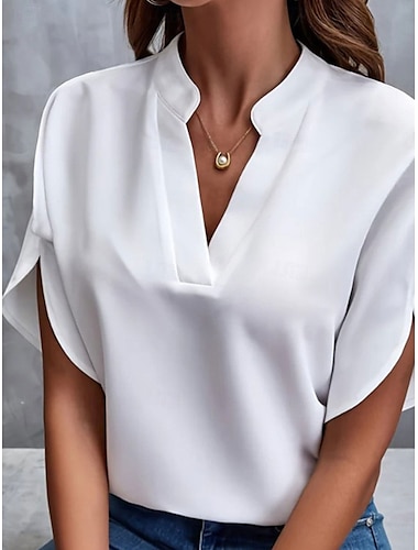  Dames Shirt Effen Stylish Modern Casual Korte Mouw V-hals Normale Tops Werk Dagelijkse Vakantie Patchwork Zwart Wit Roze Blauw Zomer Lente