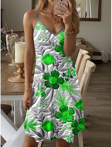  Women's Mini Dress Petite Dress A Line Dress Summer Dress Slip Dress Off The Shoulder Dress Vacation Casual Vacation Daily Regular Fit Floral Graphic Sleeveless V Neck Yellow Blue Fuchsia Green Summer
