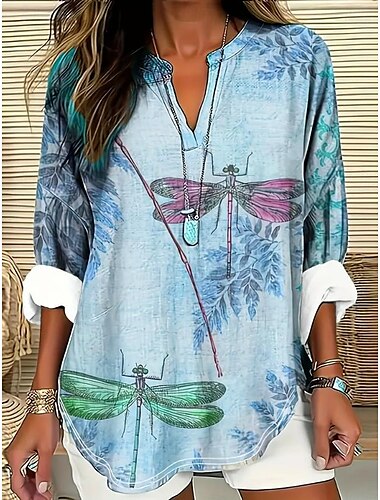  Damen Hemd Graphic Tier Vintage Tropisch Hawaiianisch Langarm V Ausschnitt Normale Oberteile Täglich Festtage Strandbekleidung Bedruckt Gelb Blau Purpur Sommer Frühling