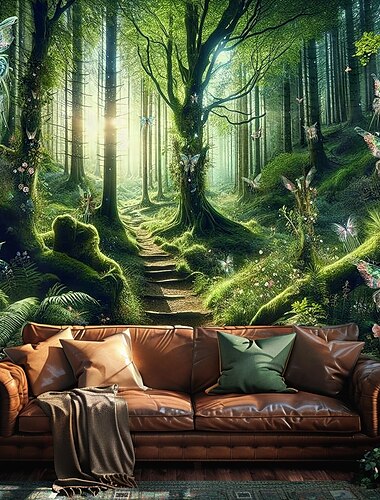  Tapisserie murale paysage forêt papillons grande tapisserie décor mural photographie toile de fond couverture rideau décoration maison chambre salon