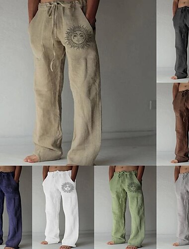  Homme Pantalons en Lin Pantalons Pantalon d'été Pantalons de Plage Droit Conception à cordon élastique Poche Avant Jambe Droite Soleil Impressions Graphiques Confort Doux Occasionnel Quotidien Pour