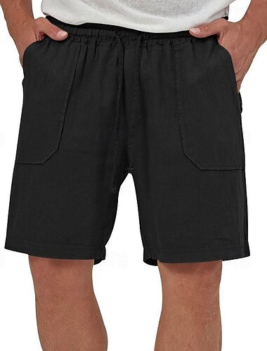  Herren Shorts Leinenshorts Sommershorts Strandshorts Kordelzug Elastischer Bund Fronttasche Einfach Komfort Atmungsaktiv Knielang Outdoor Arbeit Täglich Mode Klassicher Stil Armeegrün Schwarz