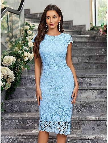  Kleid Brautmutterkleid Elegantes Party Minimalistisches Crew-Neck Knielang Spandex Ärmellos mit Spitze Einfarbig 2025