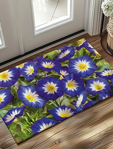  Blauwe Bloem Deurmata Keukenmat Vloermat Antislip Gebiedsgkleed Oliebestendig Kleed Binnen Buiten Mat Slaapkamer Decor Badmat Entree Kleed Lente Zomer