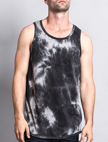 Men's Tank Top Vest Top Undershirt Sleeveless Crew Neck Summer Tie Dye Fashion Streetwear Classic Style Vacation Athleisure Going out Black Red Blue Top Tee for Men