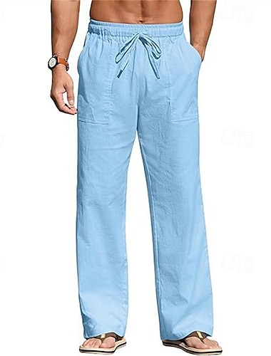  Voor heren Linnen broek Broek Zomerbroek Strandbroeken Zak Trekkoord Elastische taille Effen Comfort Ademend Vakantie Dagelijks Feestdagen Hawaii Boho Zwart Wit