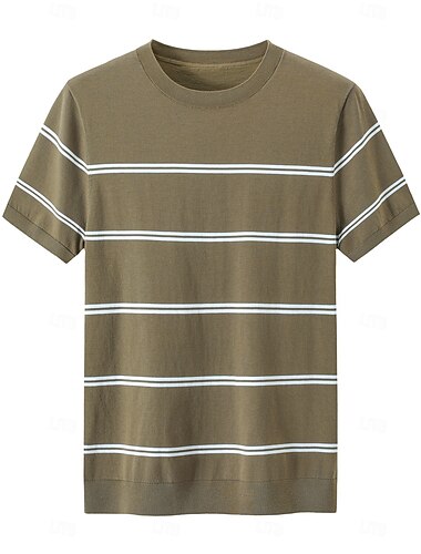  Herren T Shirt Kurzarm Rundhalsausschnitt Sommer Frühling Horizontale Streifen Strickware Urlaub Vintage Streifen Schule Training Outdoor Schwarz Weiß Hellbraun Top T-Shirt für Herren