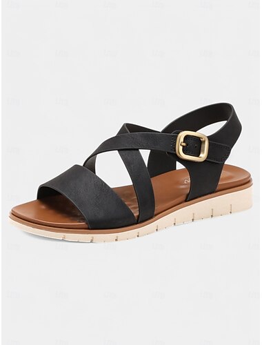  Sandalias planas con hebilla y tiras para mujer: cómodas sandalias con punta abierta y banda cruzada para caminar y viajar.
