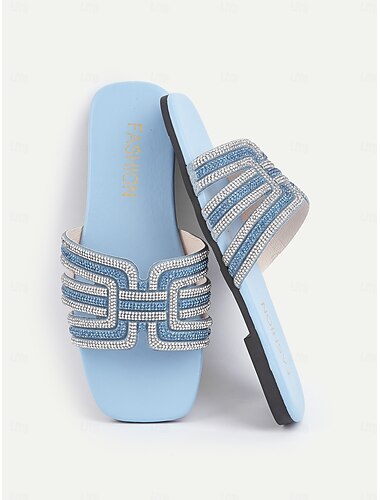  sandálias femininas azuis claras com strass – sapatos elegantes e confortáveis para o verão, praia e passeios casuais