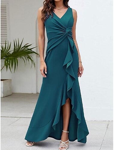  Kleid Brautmutterkleid Elegant Party Brautkleider schlicht V Ausschnitt Boden-Länge Polyester Ärmellos mit Einheitliche Farbe 2025