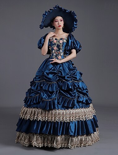  Vintage Rococò Rinascimento Maxi Vestito Manica a Palloncino Principessa regina Elisabetta Pieghettato Con Volant Principessa Collo quadrato Normale Per donna Halloween Carnevale Mascherata