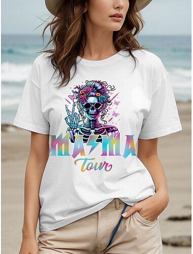  母の日 女性用 Tシャツ コットンシャツ お母さん レタード カジュアル 半袖 ラウンドネック レギュラートップス 日常 プリント ブラック ホワイト 夏