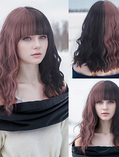  Pelucas sintéticas Ondulado Tejido rizado Corte a capas Con flequillo Hecho a Máquina Peluca 16 pulgadas A1 Pelo sintético Mujer Clásico Cómodo Gradiente de Color Múltiples colores