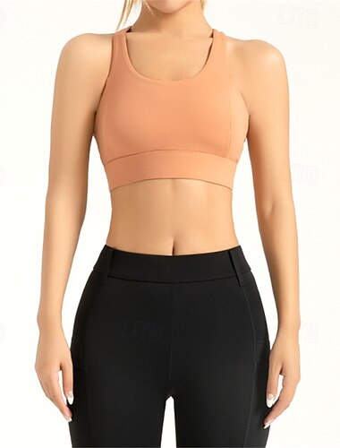  Damen Leichter Halt Sport-BH Lauf-BH Racerback Offener Rücken BH-Top Gepolstert Fitness Freizeitsport Laufen Atmungsaktiv Leicht Weich Spandex Schwarz Weiß Orange Einfarbig
