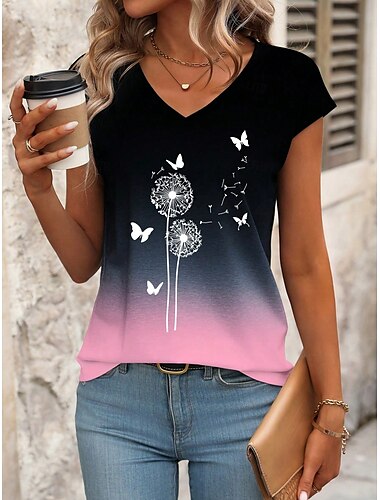  Damen Camisole Tank Top Ombre Floral Grafisch Stylisch Lässig Ärmellos V-Ausschnitt Reguläre Tops Täglicher Druck Pink Blau Sommer