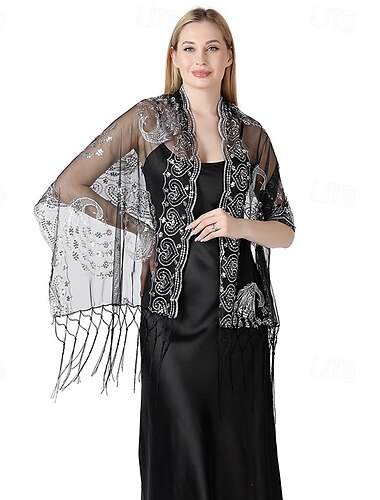  Retró Ordító 20-as évek 1920-as évek sál Wrap Kendők A nagy Gatsby Flapper lány Flitter Rojt Női Mindszentek napja Farsang Esküvő Estély Álarcos mulatság Felnőttek Kendő