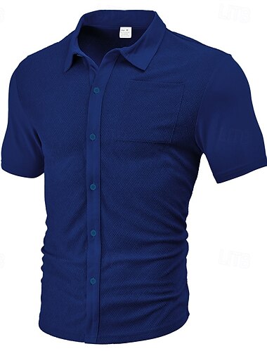 Per uomo Camicia Camicia Estiva Camicia casual Camicia da Spiaggia Camicia con Bottoni Nero Bianco Borgogna Blu marino Kaki Manica Corta Semplice Colletto a Camicia Vacanza Camicia hawaiana Tasca
