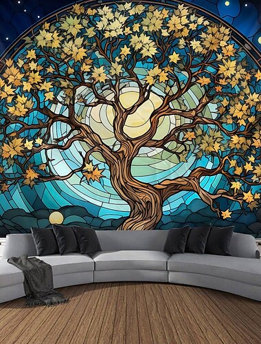  Baum des Lebens hängender Wandteppich Wandkunst große Wandteppich Wandmalerei Dekorfoto Hintergrunddecke Vorhang für Zuhause Schlafzimmer Wohnzimmer Dekoration
