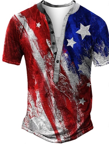  4. Juli 2026 250. Memorialtag Herren Designer US-Flagge Henley Kurzarm T-Shirt Outdoor Alltag Sport