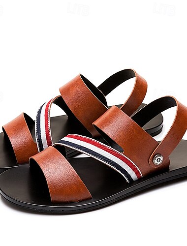  sandali sportivi da uomo con cinturini in pelle e strisce patriottiche, calzature estive casual