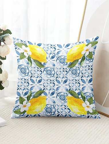  Zitronenkarierte dekorative Kissenbezüge 1PC Weiche quadratische Sofakissenhülle Kissenbezug für Schlafzimmer Wohnzimmer Sofa Stuhl Frühling Sommer