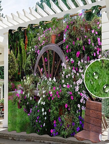  waterdicht buitengordijn privacy, schuifgordijn gordijnen, pergola gordijnen tule 3d boslandschap voor tuinhuisje, balkon, veranda, feest, 1 paneel