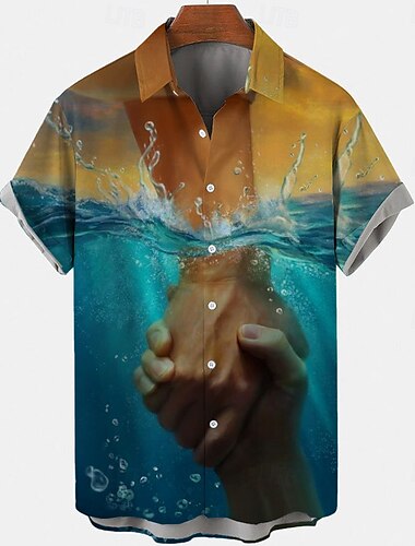  Ostern Herren Templer Kreuz Hemd Freizeithemd Knopfhemd Kurzarm Vintage-Retro Urlaub Ferien Festival Sommer Frühling Umlegekragen 3D-Druck Hemden mit Kragen Gelb Blau Grün