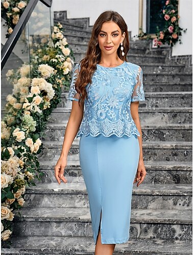  Kleid Mutter der Braut Kleid Elegant Party Rundhalsausschnitt Knielang Polyester Kurzarm mit uni-Farbe 2025