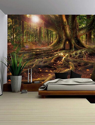  Baum des Lebens Landschaft hängender Wandteppich Mural Kunst Großer Wandteppich Mural Dekoration Fotohintergrund Teppich Vorhang Heim Schlafzimmer Wohnzimmer Dekoration