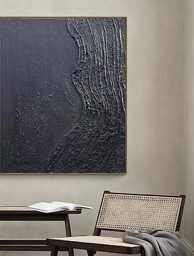  Gran lienzo abstracto, pintura minimalista negra, pintura abstracta hecha a mano, pintura abstracta nórdica para sala de estar, pintura abstracta, pintura de arte de pared abstracta boho