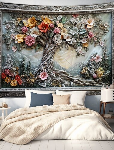  Blomster Livets Träd Hängande Tapestry Väggkonst Stor Tapestry Mural Dekor Fotograf Bakgrund Filt Gardin Hem Sovrum Vardagsrum Dekoration
