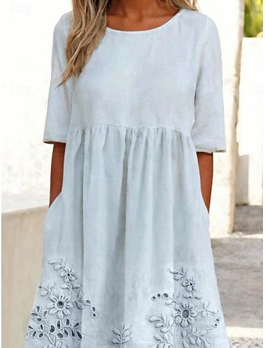  Damen Mini-Kleid A-Linien Kleid T-Shirt Kleid Tee Kleid Sommer Kleid Urlaub Stilvoll Freizeit Urlaub Täglich Reguläre Passform Grafik Kurzarm Rundhals Staubblau Sommer