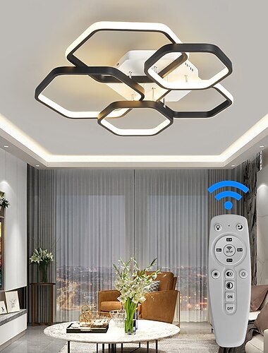  Moderne, kreative LED-Deckenleuchte mit 3 Köpfen, 52 W, 5 Köpfen, 80 W, stufenlosem Dimmen, Fernbedienung und App, sechseckige LED-Deckenleuchte, geeignet für Schlafzimmer, Wohnzimmer, Esszimmer und