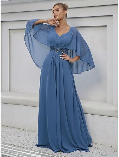  Kleid Brautmutterkleid Elegant Party V Ausschnitt Bodenlang Polyester Halbarm mit Applikationen 2025
