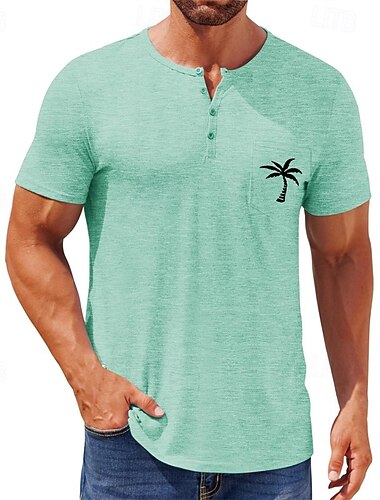  Pánské Tričko Tričko Henley Trička Tričko s krátkým rukávem Krátký rukáv Henley Léto S potiskem Módní Designové Móda Dovolená ulice Jdeme ven Černá Bílá Světle zelená Top tričko pro muže