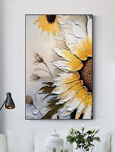  zonnebloem olieverfschilderij handgemaakte bloemen wit en geel kunstwerk bloem olieverfschilderij handgeschilderde bloemenkunst schilderij op canvas gepersonaliseerd kunstgeschenk olieverfschilderij