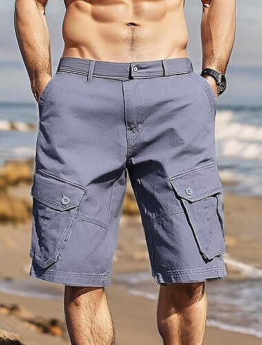  Herr Cargo-shorts Shorts Sommarshorts Flera fickor Flikficka Slät Komfort Bärbar Knelängd Utomhus Sport Dagligen Mode Ledigt Svart Blå