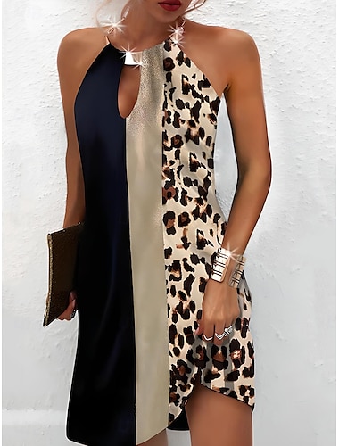  Damen Mini Kleid Freizeitkleid Sommerkleid Elegantes Bohemia Urlaub Urlaub Freizeit Alltag Regelmäßiger Schnitt Geometrisch Farbblock Ärmellos Asymmetrisch Schwarz Weiß Blau Sommer