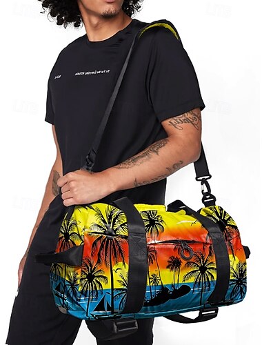  Reisetasche mit großem Fassungsvermögen und tropischem Print – wasserdichte Reise-Sporttasche mit Yogamattenhalter, verstellbarem Schultergurt, leichte Sporttasche für Strand, Fitness und Outdoor-Aktivitäten