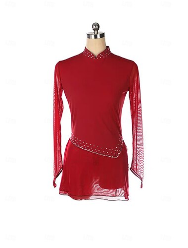  Kűrruha Női Lány Klizanje na ledu Ruhák Burgundi vörös Kollázs Hüvelykujj bújtató Háló Spandex Nyúlós Edzés Gyakorlat Professzionális Kűrruhák Melegen tartani Kristály / Strassz Hosszú ujj
