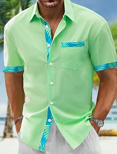  Voor heren Overhemd Zomer overhemd Normaal shirt Strand hemd Overhemd met knopen Zwart Marineblauw Groen Korte mouw Bloemenprint Overhemdkraag Vakantie Hawaii Voorvak Kleding Polyester Modieus Casual